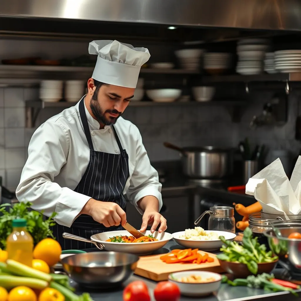 Chef enseñando manipulación de alimentos en un entorno profesional