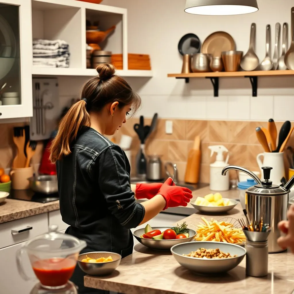 Cocina organizada con utensilios limpios y empleados siguiendo buenas prácticas