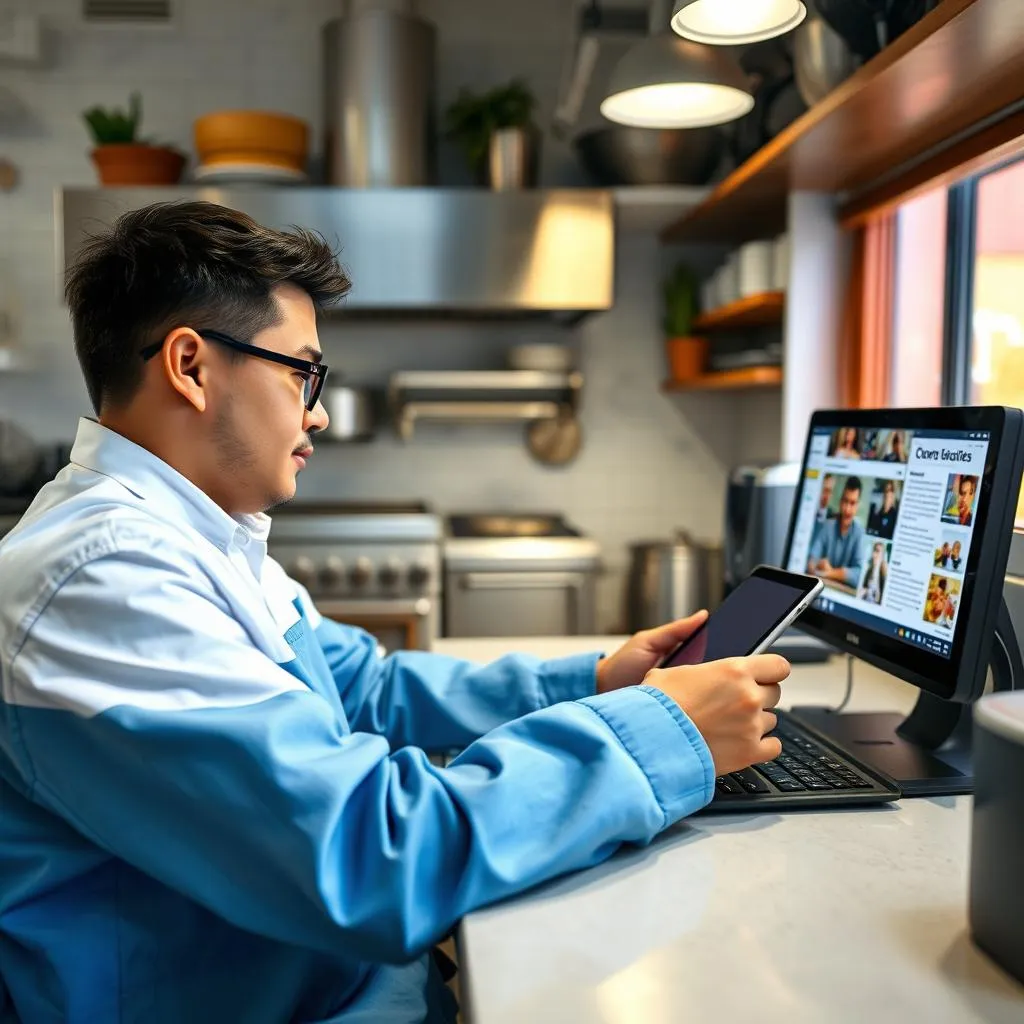 Empleado usando una plataforma online para capacitación en seguridad alimentaria